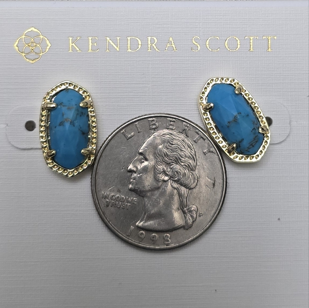 Kendra Scott Ellie Turquoise and Gold Stud Earrings - Picture 4 of 4